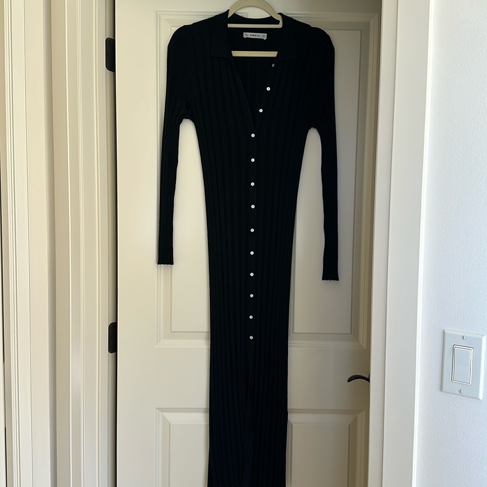 Zara Black Long Sleeve Rib Knit Dress